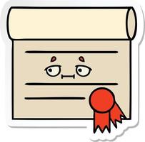 sticker of a cute cartoon certificate vector