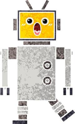 retro illustration style cartoon robot