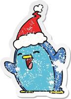 christmas distressed sticker cartoon of kawaii penguin vector