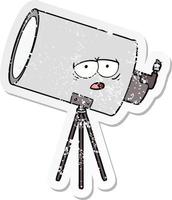 distressed sticker of a cartoon bored telescope with face vector