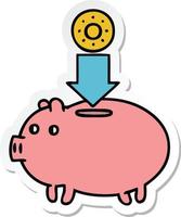 sticker of a cute cartoon piggy bank vector