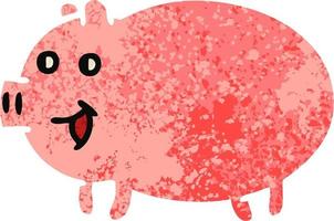 retro illustration style cartoon pig vector