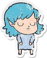 distressed sticker of a cartoon elf girl vector