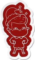 cartoon  sticker of a excited man wearing santa hat vector