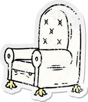 distressed sticker cartoon doodle of a blue arm chair vector