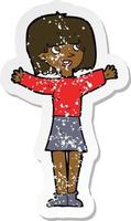 retro distressed sticker of a cartoon excited woman vector