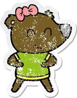 distressed sticker of a female bear cartoon vector