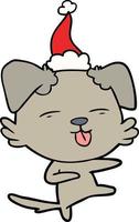 line drawing of a dog dancing wearing santa hat vector