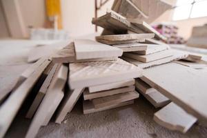 pile of ceramic wood effect tiles photo