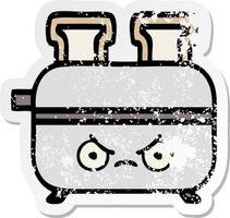 distressed sticker of a cute cartoon of a toaster vector