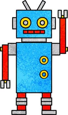 retro grunge texture cartoon dancing robot