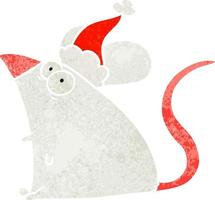 retro cartoon of a frightened mouse wearing santa hat vector