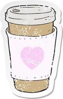 retro distressed sticker of a cartoon I love coffee cup vector