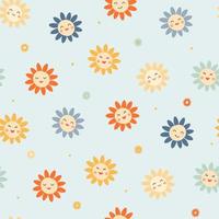 Seamless pattern with sunflowers. Summer cheerful print with smiling faces of flowers. Vector graphics.