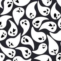 Seamless pattern with ghosts. Simple abstract silhouettes with different emotions for Halloween. Vector graphics.