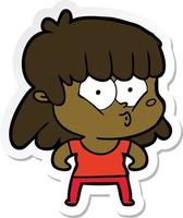 sticker of a cartoon whistling girl vector