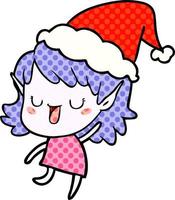 comic book style illustration of a elf girl wearing santa hat vector