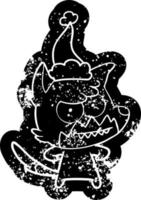 icono angustiado de dibujos animados de un zorro sonriente con sombrero de santa vector