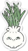 distressed sticker of a cartoon onion vector