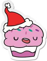 christmas sticker cartoon of kawaii cupcake vector