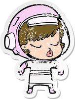 distressed sticker of a cartoon pretty astronaut girl vector