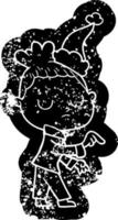 cartoon icon of a calm woman wearing santa hat vector