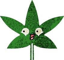 hoja de marihuana de dibujos animados de estilo de ilustración retro vector