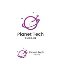 Modern digital tech world logo, global or tech planet, and digital tech protection. Logo with concept vector illustration template.