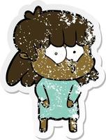 distressed sticker of a cartoon whistling girl vector