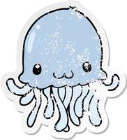 distressed sticker of a cartoon jellyfish vector