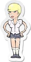 retro distressed sticker of a cartoon woman with hands on hips vector