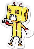 distressed sticker of a cartoon robot vector