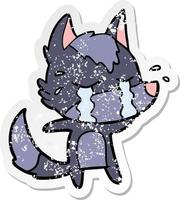 distressed sticker of a cartoon crying wolf vector