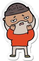 sticker of a cartoon worried man with beard vector