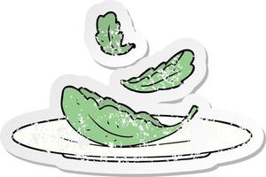 distressed sticker of a cartoon salad leaves vector