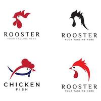 logotipo de pollo, logotipo de cabeza de gallo con combinación de pescado. logotipo para empresa, restaurante o restaurante o puesto de comida. utilizando la ilustración de vector simple penditan.