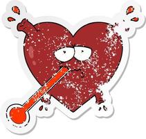 distressed sticker of a cartoon unhealthy heart vector
