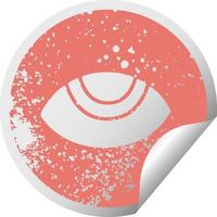 distressed circular peeling sticker symbol eye looking up vector