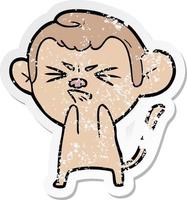 distressed sticker of a cartoon annoyed monkey vector