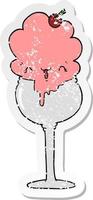 distressed sticker of a cute cartoon ice cream desert vector