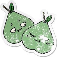 distressed sticker of a cute cartoon green pear vector