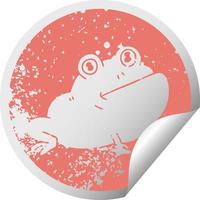 quirky distressed circular peeling sticker symbol frog vector