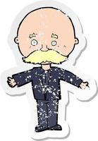 retro distressed sticker of a cartoon man with mustache vector