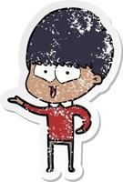 distressed sticker of a cartoon happy boy vector