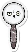 distressed sticker of a cute cartoon magnifying glass vector