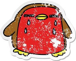 distressed sticker cartoon cute kawaii red robin vector