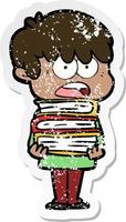 distressed sticker of a worried cartoon boy vector