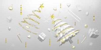 Christmas tree with gift box and ornaments in white composition for modern stage display and minimalist mockup ,Concept Christmas and a festive New Year, 3d illustration or 3d render photo