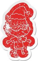 cartoon distressed sticker of a boy wearing sunglasses wearing santa hat vector