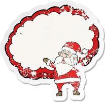 retro distressed sticker of a cartoon santa claus vector